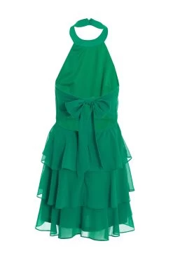 Green Halter Neck Skater Dress 10 Green Halter Neck Skater Dress -Women Clothing Sale 00100037905 ZB