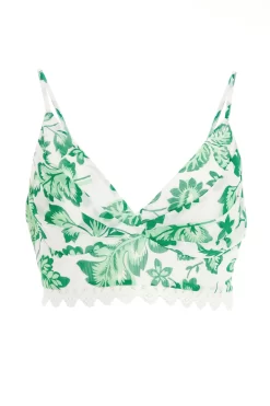 Green Tropical Print Crop Top