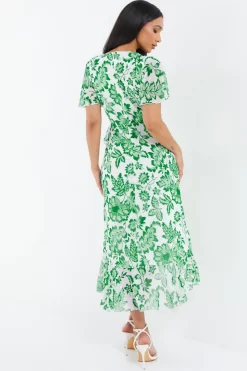 Green Tropical Print Wrap Midi Dress 8 Green Tropical Print Wrap Midi Dress -Women Clothing Sale 00100037909 XB scaled