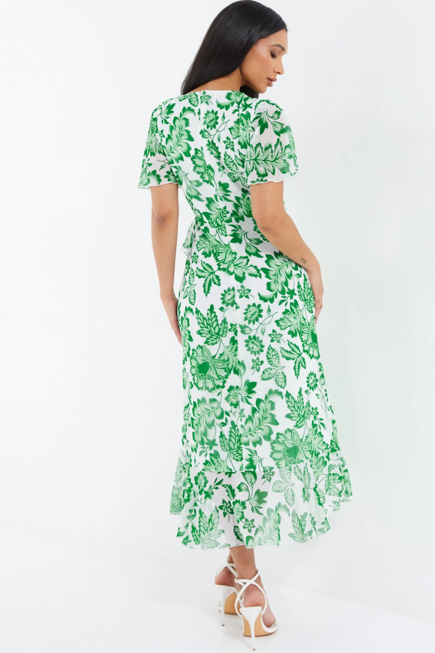 Green Tropical Print Wrap Midi Dress 3 Green Tropical Print Wrap Midi Dress - Image 3
