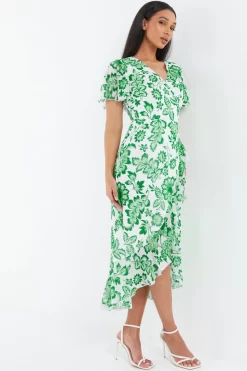 Green Tropical Print Wrap Midi Dress 9 Green Tropical Print Wrap Midi Dress -Women Clothing Sale 00100037909 XS scaled