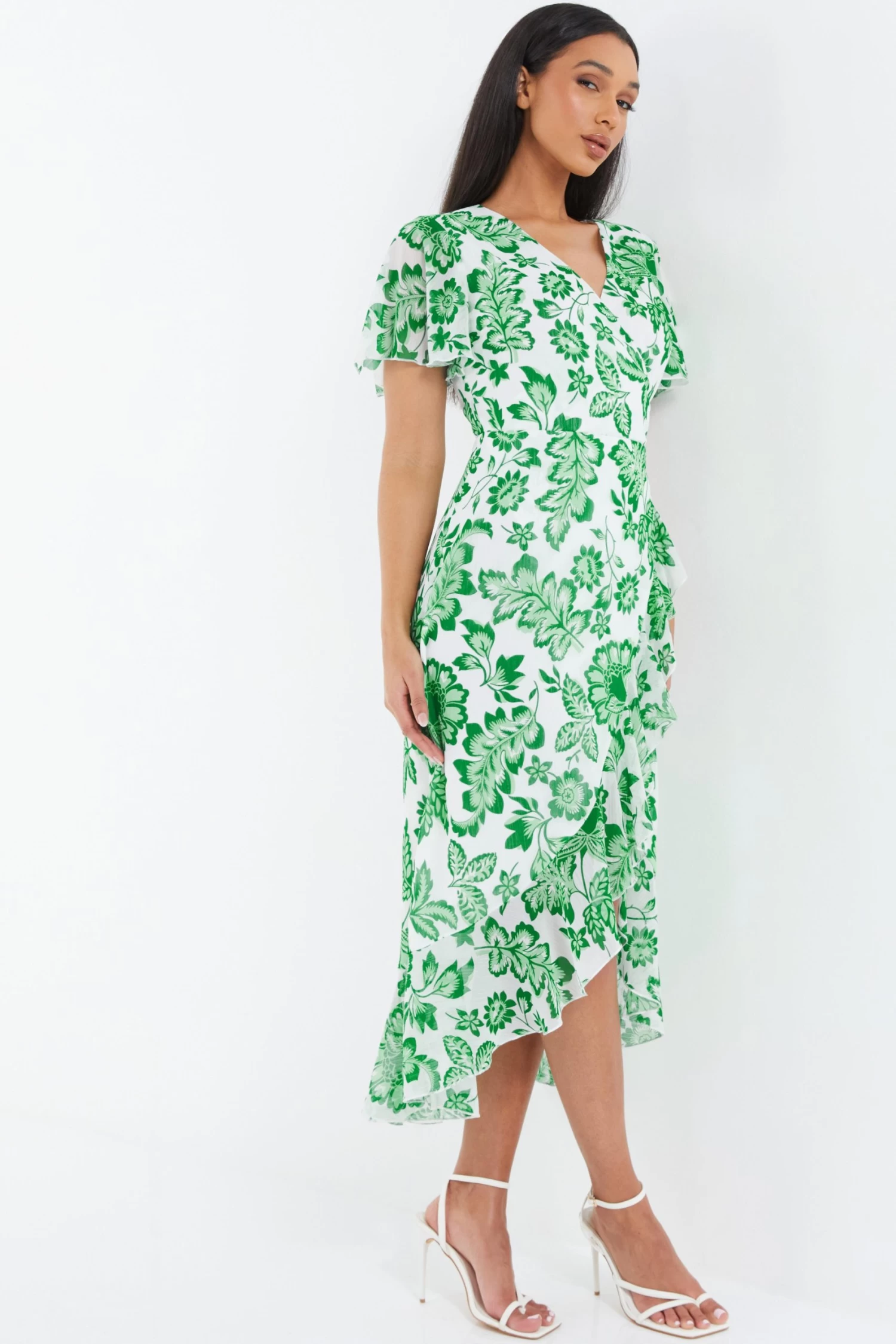 Green Tropical Print Wrap Midi Dress 4 Green Tropical Print Wrap Midi Dress - Image 4