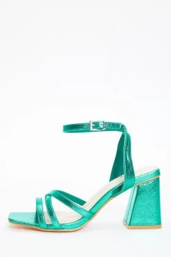 Aqua Cross Strap Block Heeled Sandals