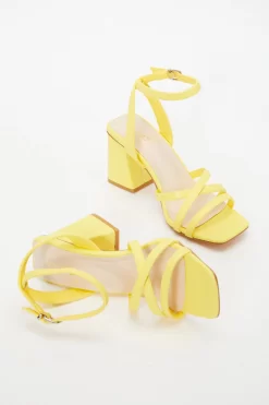 Yellow Cross Strap Block Heeled Sandals -Women Clothing Sale 00100037981 XS scaled