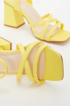 Yellow Cross Strap Block Heeled Sandals -Women Clothing Sale 00100037981 ZB