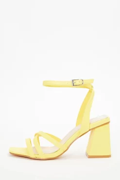 Yellow Cross Strap Block Heeled Sandals