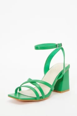 Green Cross Strap Block Heeled Sandals 8 Green Cross Strap Block Heeled Sandals -Women Clothing Sale 00100037982 XB