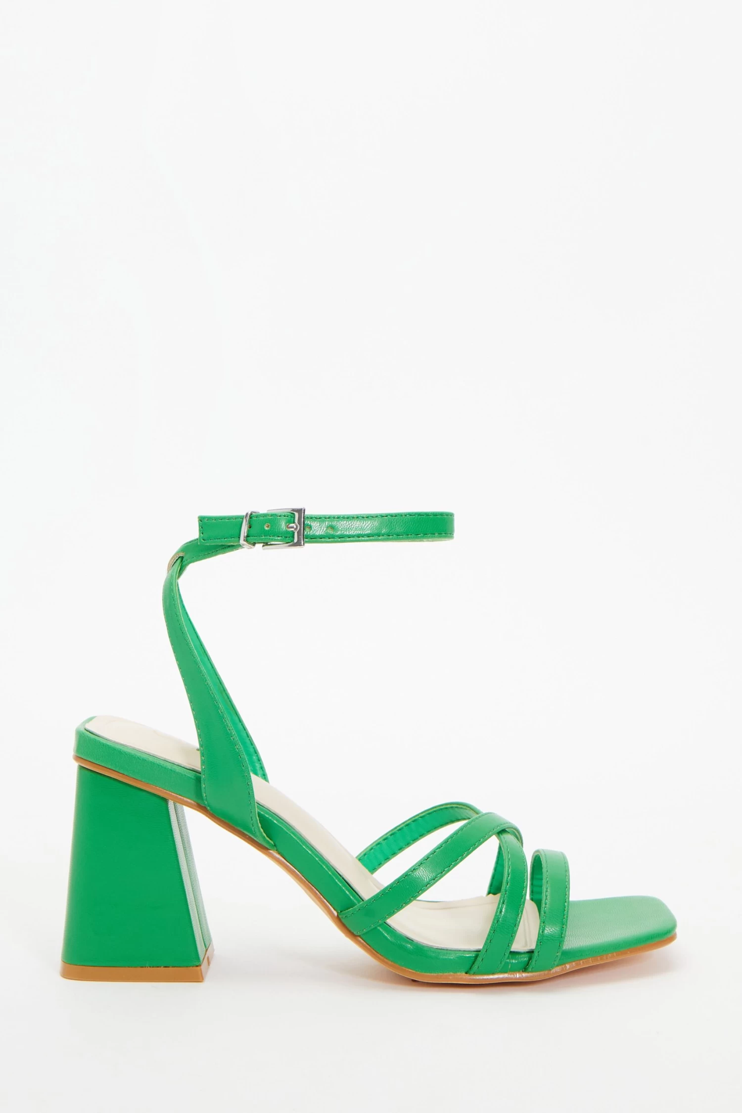 Green Cross Strap Block Heeled Sandals 2 Green Cross Strap Block Heeled Sandals - Image 2