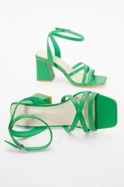 Green Cross Strap Block Heeled Sandals 9 Green Cross Strap Block Heeled Sandals -Women Clothing Sale 00100037982 XS