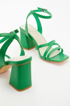Green Cross Strap Block Heeled Sandals -Women Clothing Sale 00100037982 ZB scaled