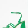 Green Cross Strap Block Heeled Sandals