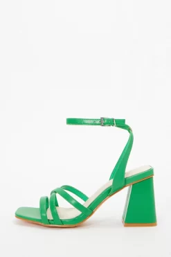 Green Cross Strap Block Heeled Sandals