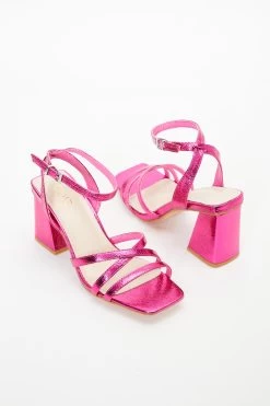 Pink Cross Strap Block Heeled Sandals -Women Clothing Sale 00100037983 XS