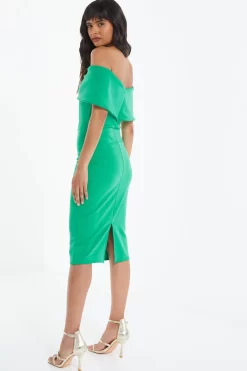 Green Bardot Bow Midi Dress 8 Green Bardot Bow Midi Dress -Women Clothing Sale 00100038010 XB scaled