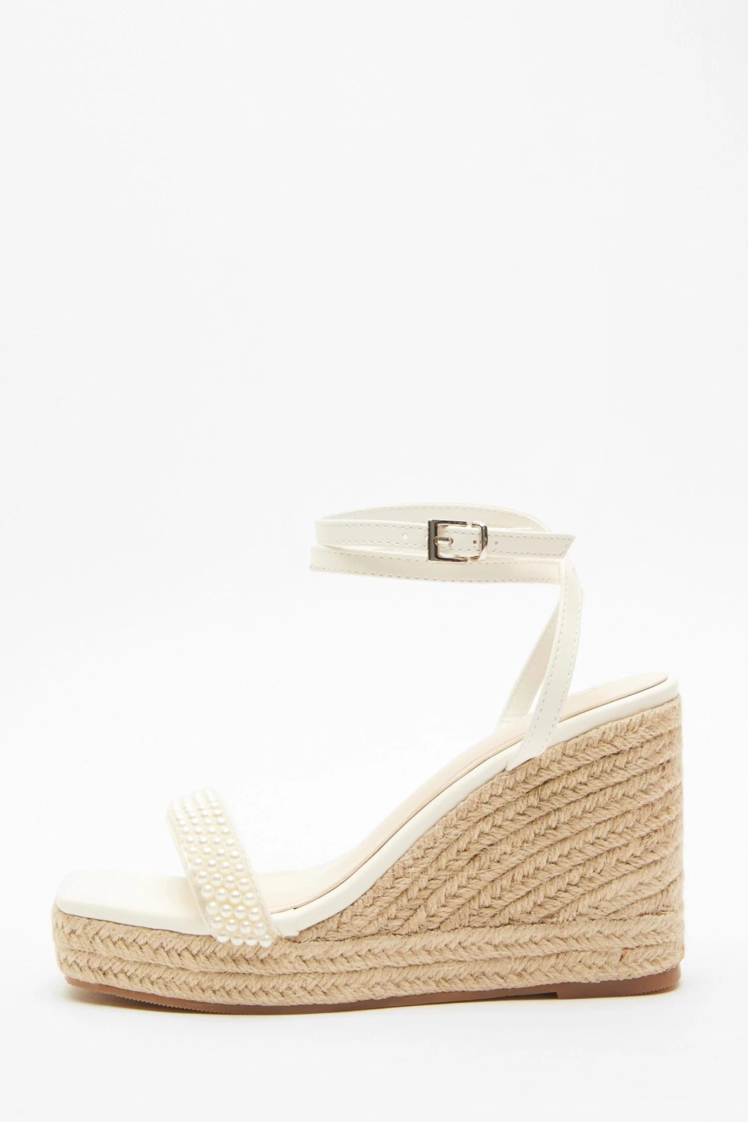 White Pearl Strap Wedges 1 White Pearl Strap Wedges