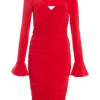 Red Knot Ruched Bodycon Midi Dress