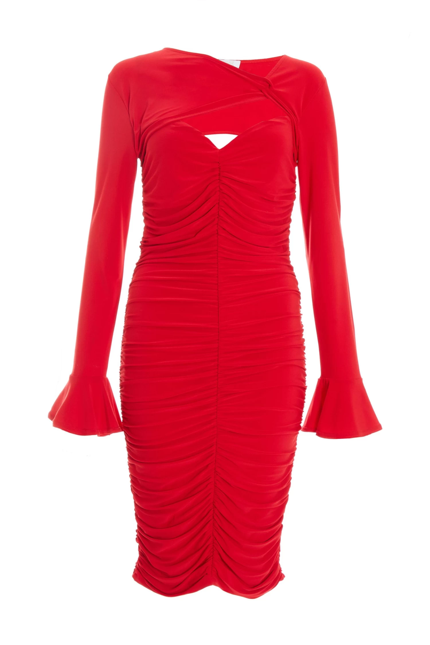 Red Knot Ruched Bodycon Midi Dress 1 Red Knot Ruched Bodycon Midi Dress