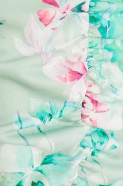 Light Green Floral Ruched Bardot Midi Dress -Women Clothing Sale 00100038046 ZS scaled