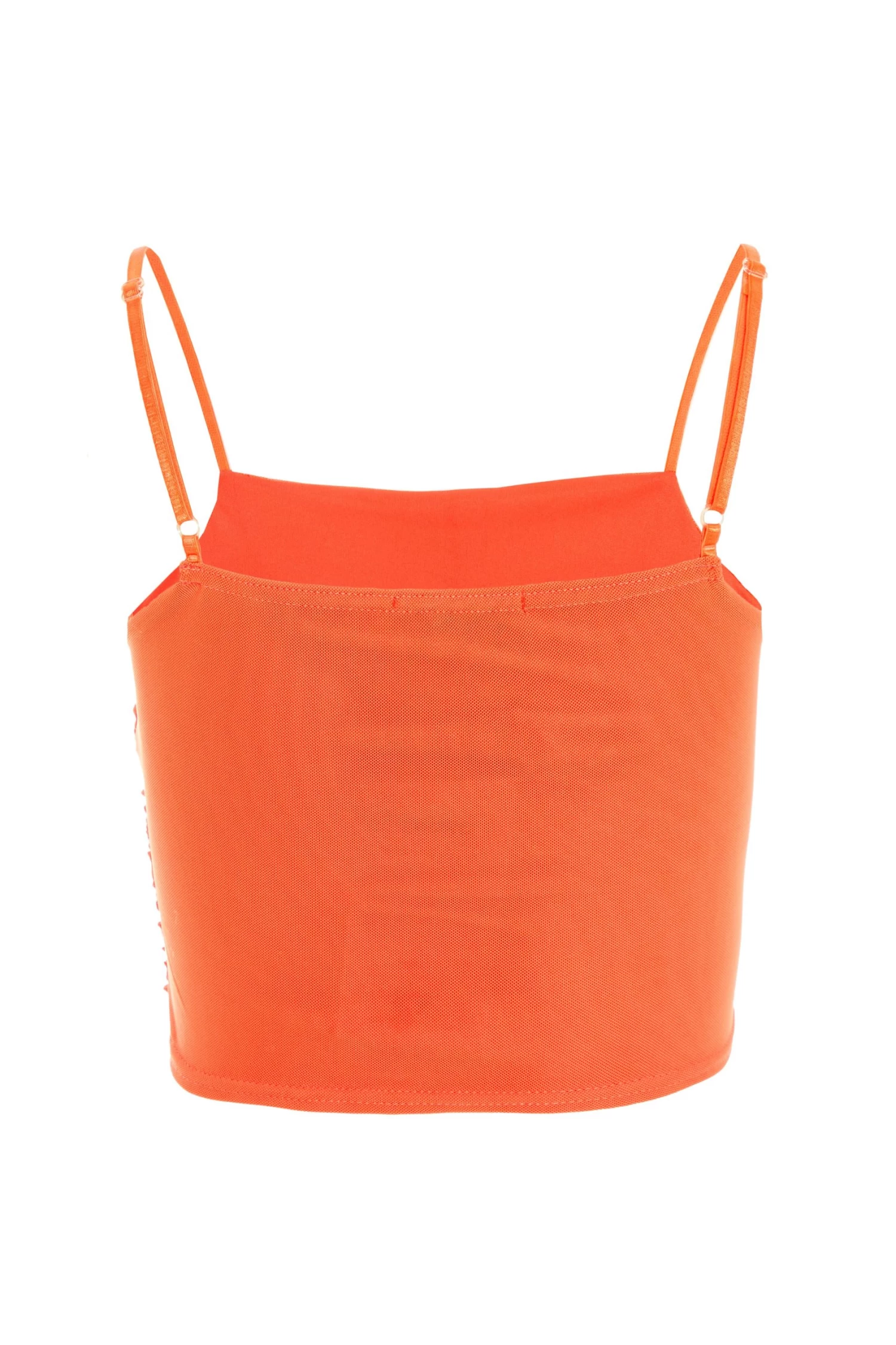 Orange Mesh Ruched Crop Top 5 Orange Mesh Ruched Crop Top - Image 5