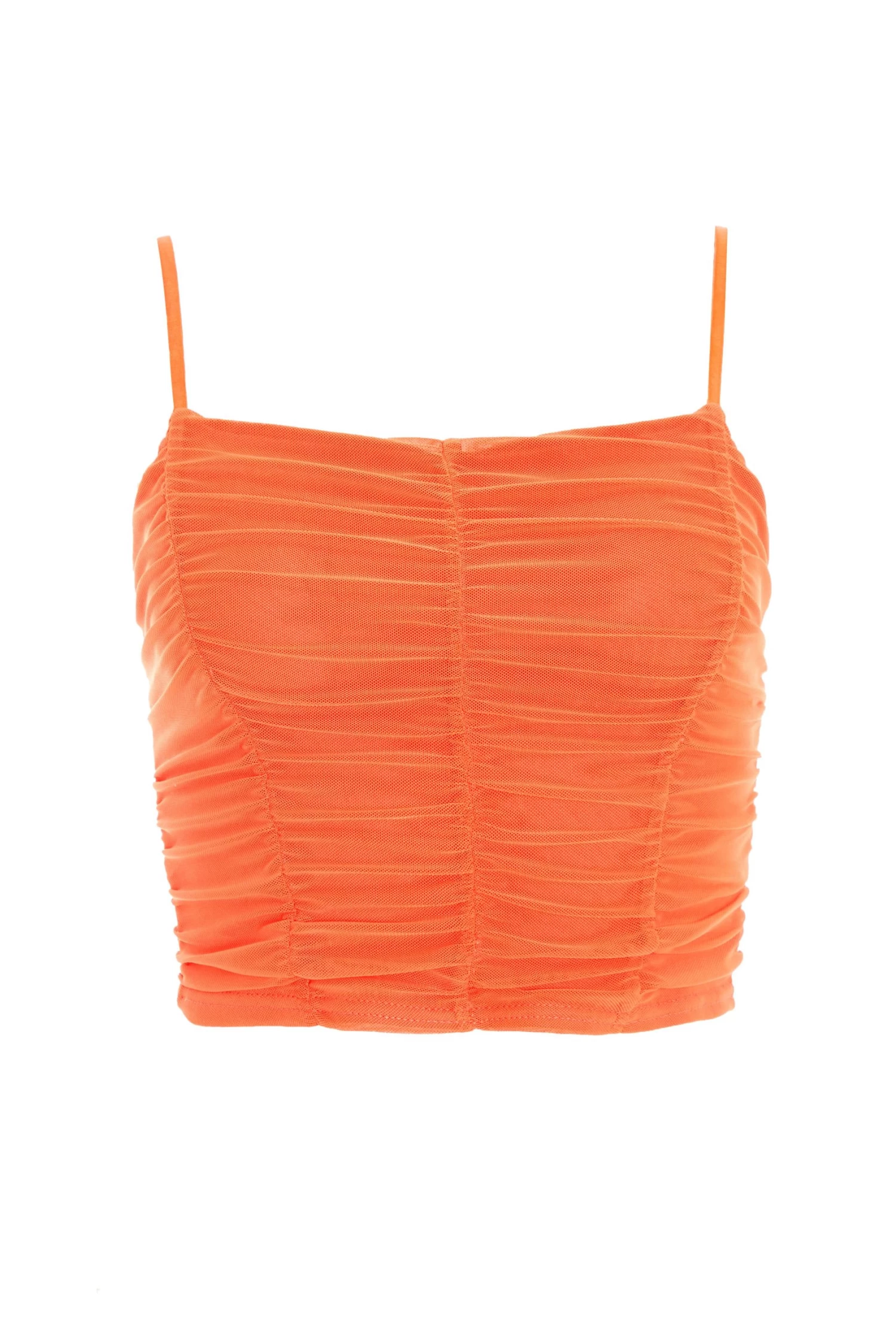 Orange Mesh Ruched Crop Top 1 Orange Mesh Ruched Crop Top