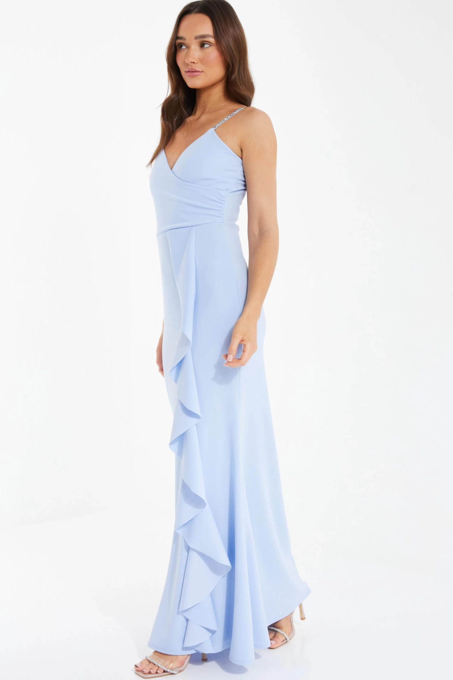 Light Blue Embellished Frill Maxi Dress 4 Light Blue Embellished Frill Maxi Dress - Image 4