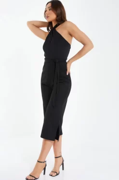 Black Halter Neck Culotte Jumpsuit -Women Clothing Sale 00100038082 XS scaled