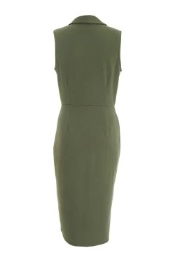 Khaki Wrap Sleeveless Midi Dress -Women Clothing Sale 00100038089 ZB