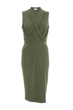 Khaki Wrap Sleeveless Midi Dress