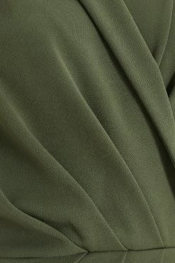 Khaki Wrap Sleeveless Midi Dress -Women Clothing Sale 00100038089 ZS