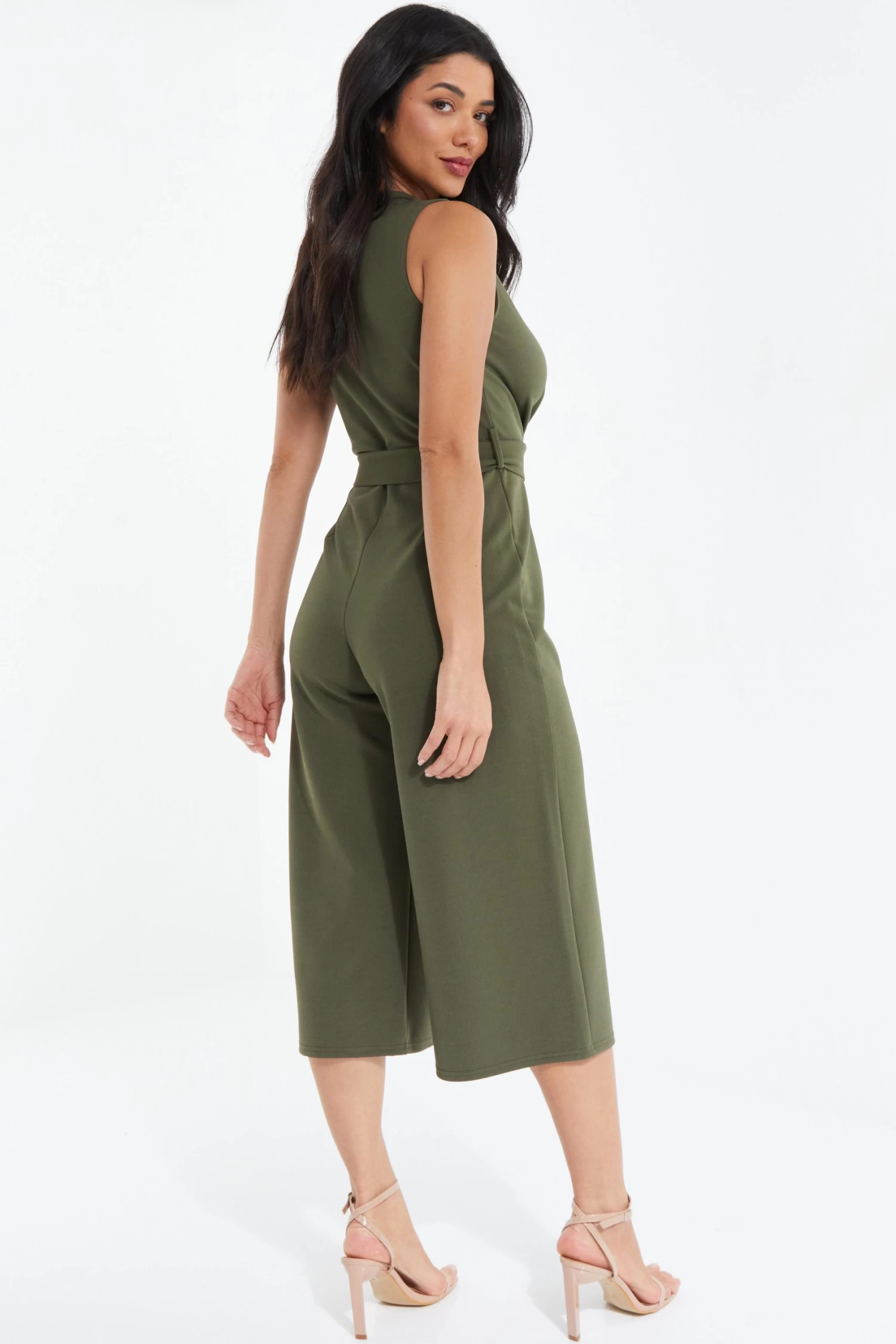 Khaki Wrap Culotte Jumpsuit 3 Khaki Wrap Culotte Jumpsuit - Image 3