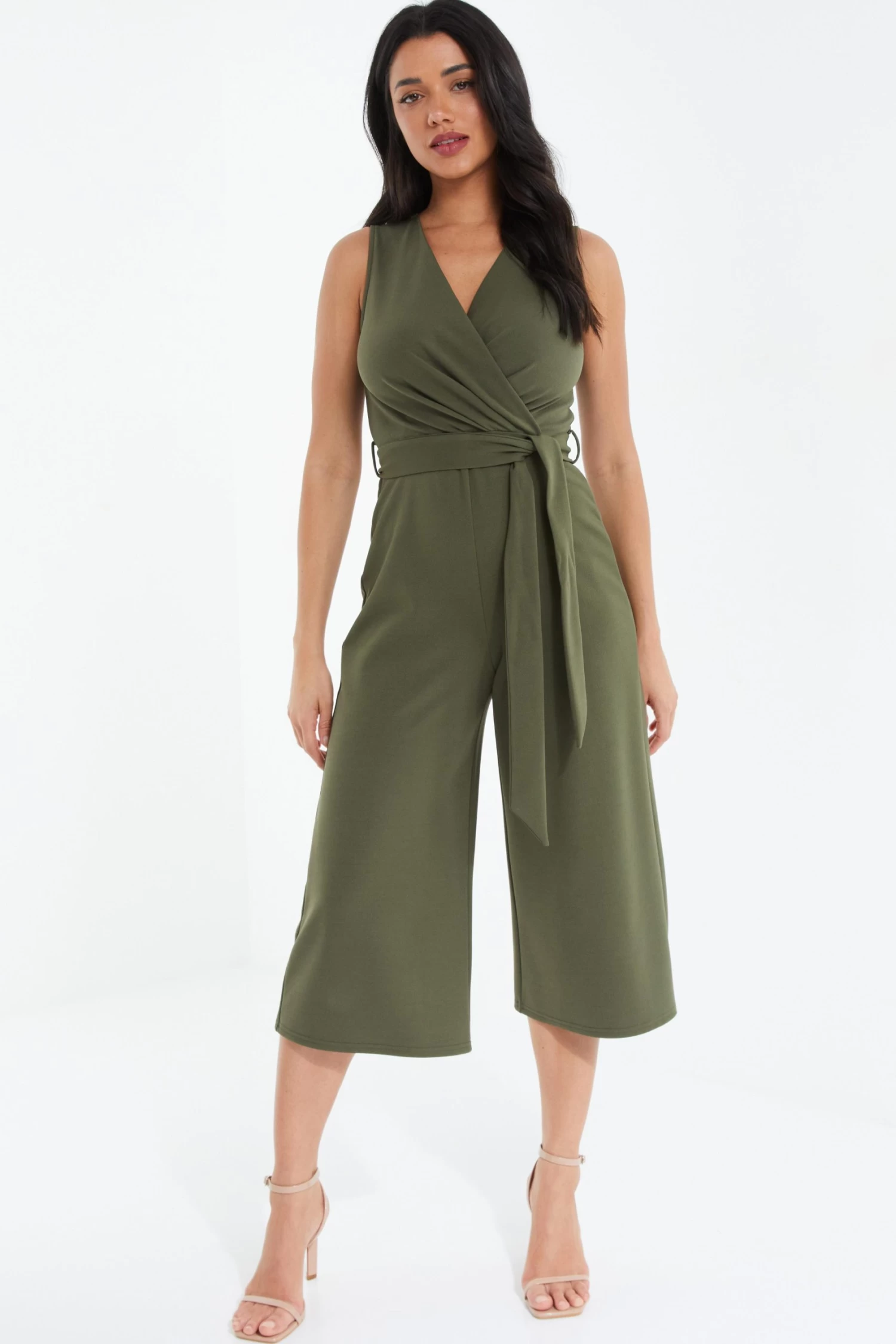 Khaki Wrap Culotte Jumpsuit 2 Khaki Wrap Culotte Jumpsuit - Image 2