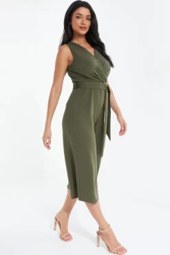 Khaki Wrap Culotte Jumpsuit 9 Khaki Wrap Culotte Jumpsuit -Women Clothing Sale 00100038090 XS scaled