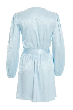 Light Blue Satin Jacquard Wrap Mini Dress -Women Clothing Sale 00100038105 ZB scaled