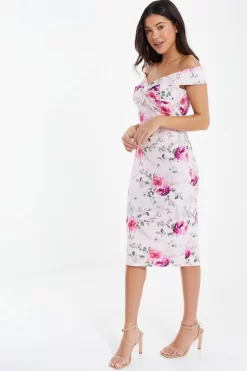 Light Pink Floral Bardot Midi Dress -Women Clothing Sale 00100038109 XS scaled