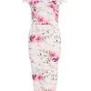 Light Pink Floral Bardot Midi Dress