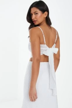 Cream Chiffon Dobby Tie Back Crop Top -Women Clothing Sale 00100038121 XB