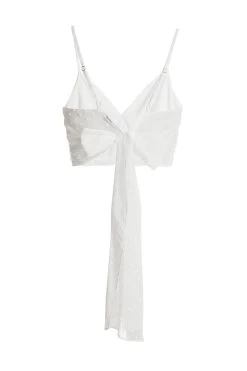 Cream Chiffon Dobby Tie Back Crop Top -Women Clothing Sale 00100038121 ZB