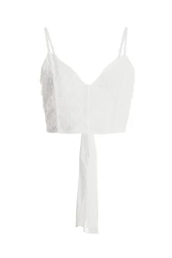 Cream Chiffon Dobby Tie Back Crop Top