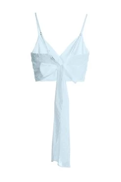 Blue Chiffon Dobby Tie Back Crop Top -Women Clothing Sale 00100038122 ZB