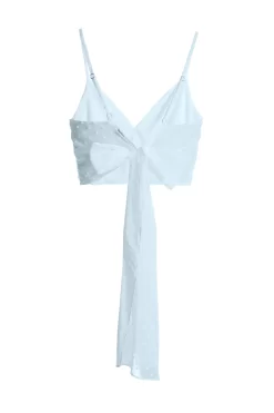 Blue Chiffon Dobby Tie Back Crop Top -Women Clothing Sale 00100038122 ZB scaled