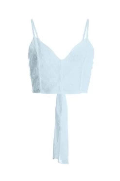 Blue Chiffon Dobby Tie Back Crop Top