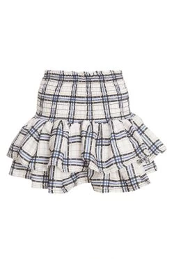 White Check Print Ruched Frill Mini Skirt 10 White Check Print Ruched Frill Mini Skirt -Women Clothing Sale 00100038133 ZB
