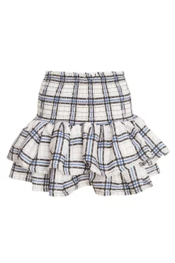 White Check Print Ruched Frill Mini Skirt -Women Clothing Sale 00100038133 ZB scaled