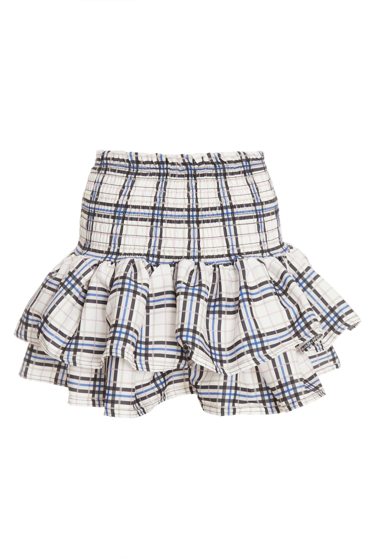 White Check Print Ruched Frill Mini Skirt 5 White Check Print Ruched Frill Mini Skirt - Image 5