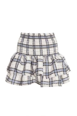 White Check Print Ruched Frill Mini Skirt