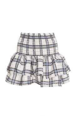 White Check Print Ruched Frill Mini Skirt
