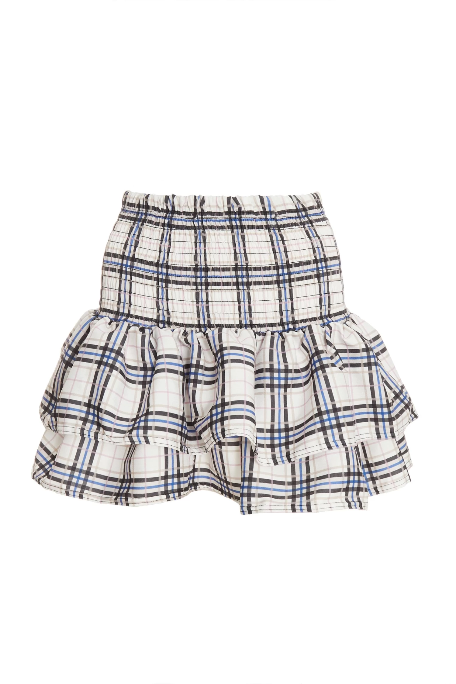White Check Print Ruched Frill Mini Skirt 1 White Check Print Ruched Frill Mini Skirt