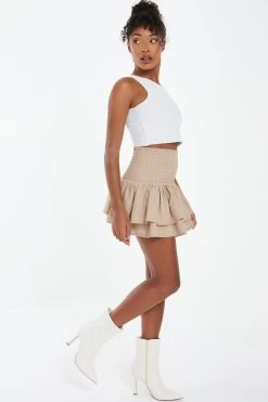 Stone Ruched Frill Mini Skirt -Women Clothing Sale 00100038134 XS