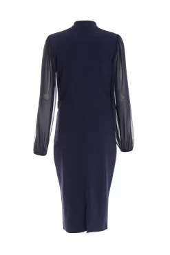 Navy Chiffon Sleeve Buckle Midi Dress -Women Clothing Sale 00100038135 ZB scaled