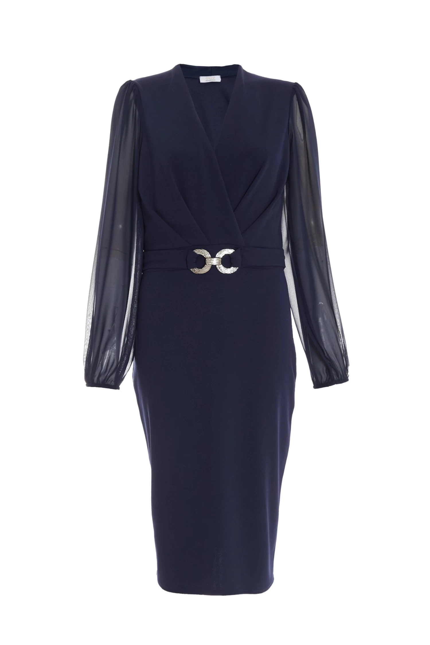Navy Chiffon Sleeve Buckle Midi Dress 1 Navy Chiffon Sleeve Buckle Midi Dress